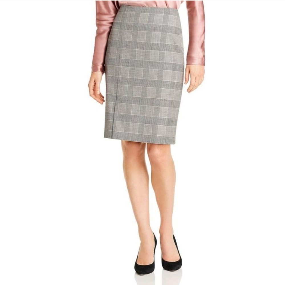 NWT BOSS Hugo Boss Velray Gray Glen Plaid pencil skirt, size 0